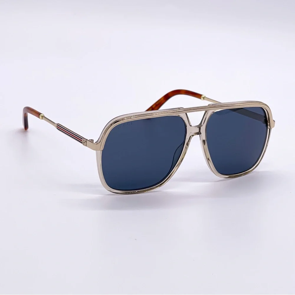 NEW GUCCI GG0200S 004 PILOT UNISEX GOLD BLUE GUCCI SUNGLASSES
